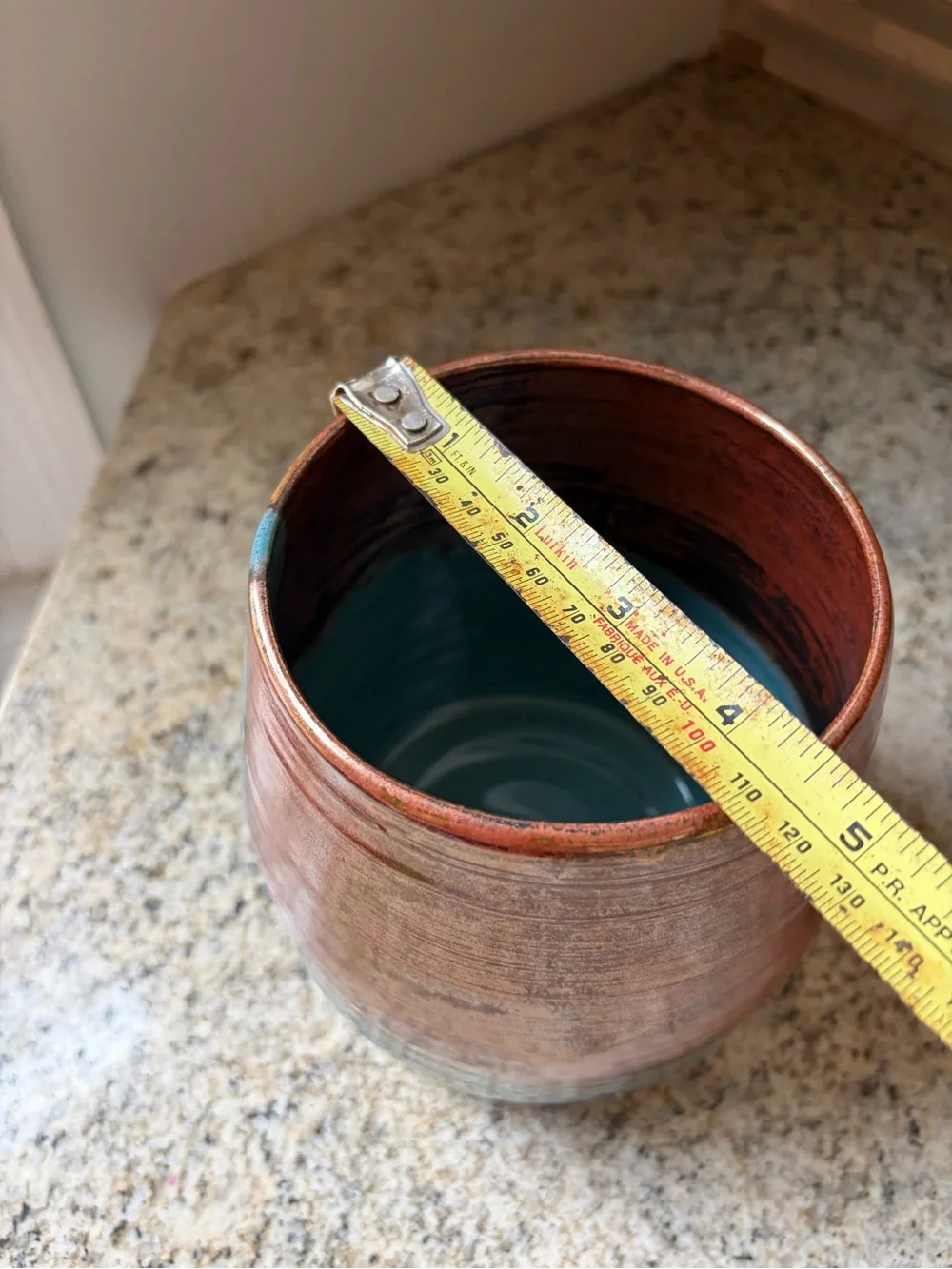 Studio Art VAMP Pottery Earthware Vase  Utensil Holder copper turquoise